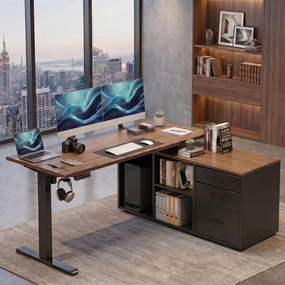 L Shaped Desk Setup - Mesa de Escritório em L HUANUO