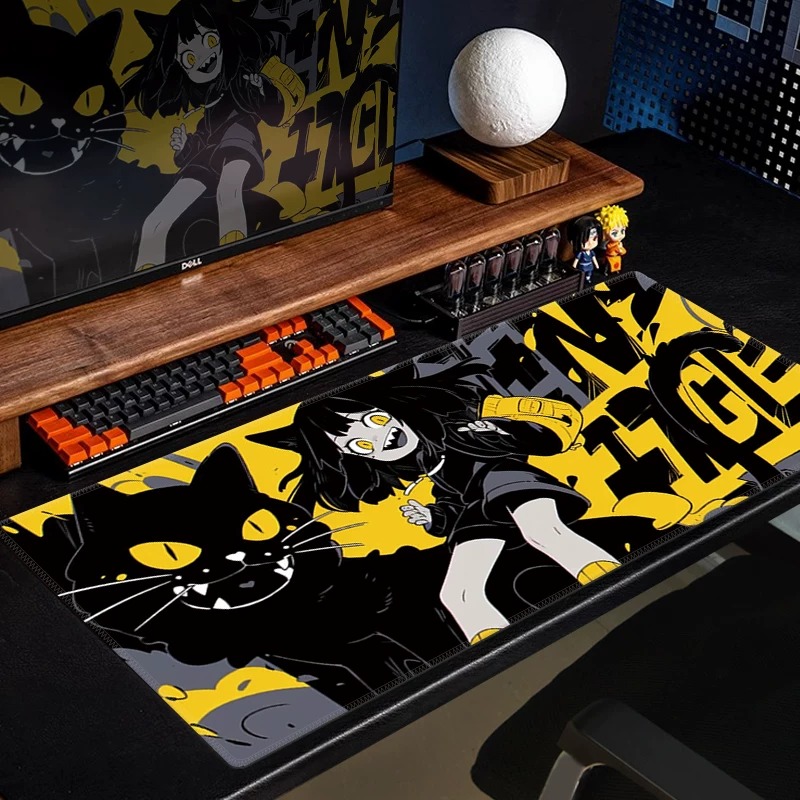 Yellow Desk Setup - Mouse Pad Gamer Anime Gato Preto