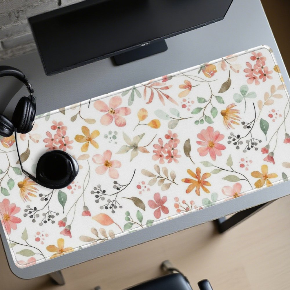 Yellow Desk Setup - Mouse Pad Floral Rosa e Amarelo