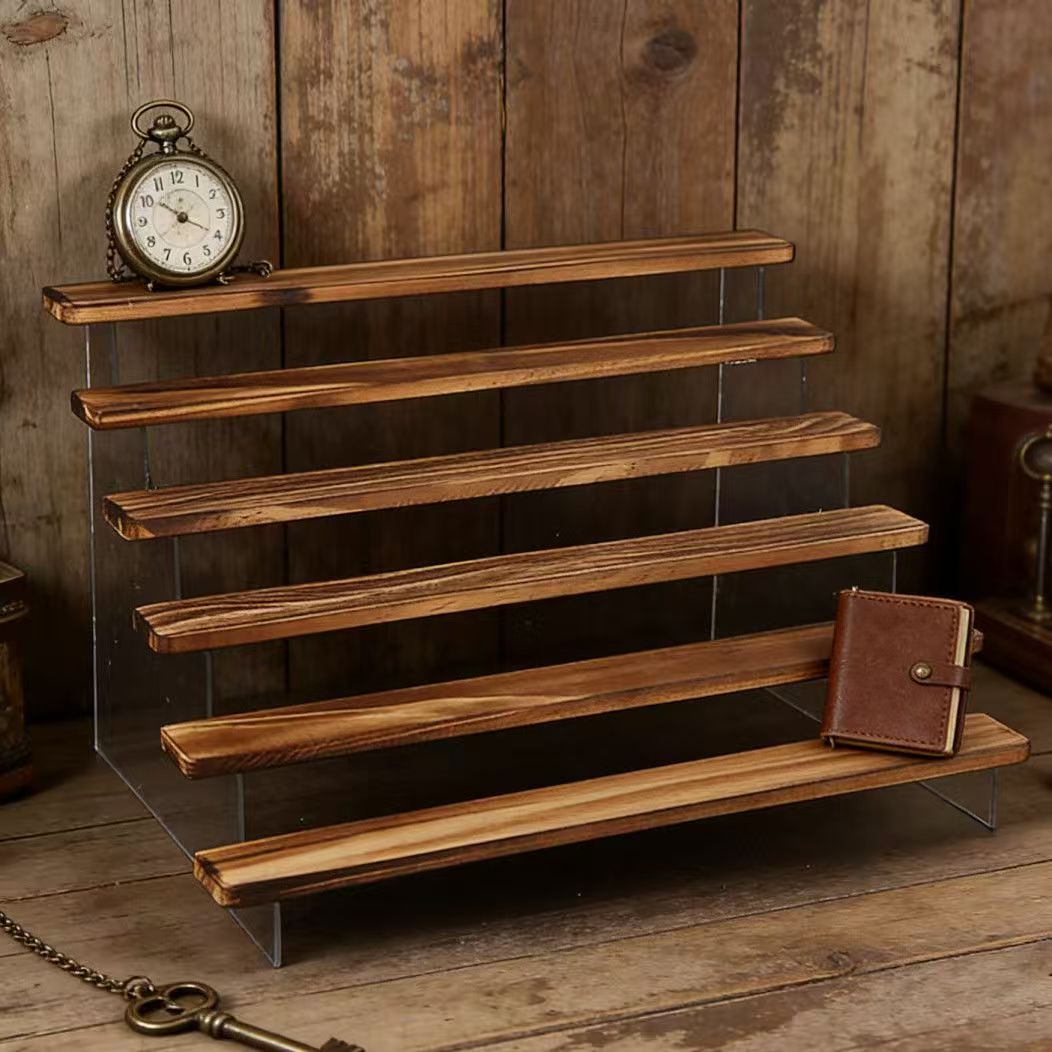 Desk Setup Wood - Suporte Expositor de Madeira Carbonizada, Estante