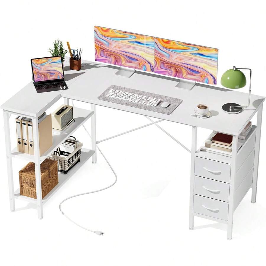 Mesa em L com prateleiras e ga - L Shaped Desk Setup avaliação e preço